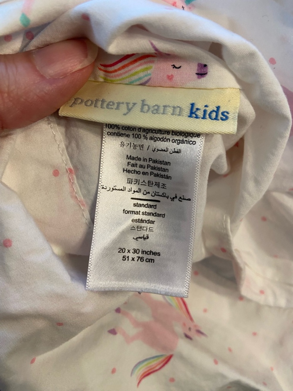 Pottery Barn Kids Organic Cotton Rainbow Unicorn Pink Dots Full Sheet Set - Picture 8 of 11
